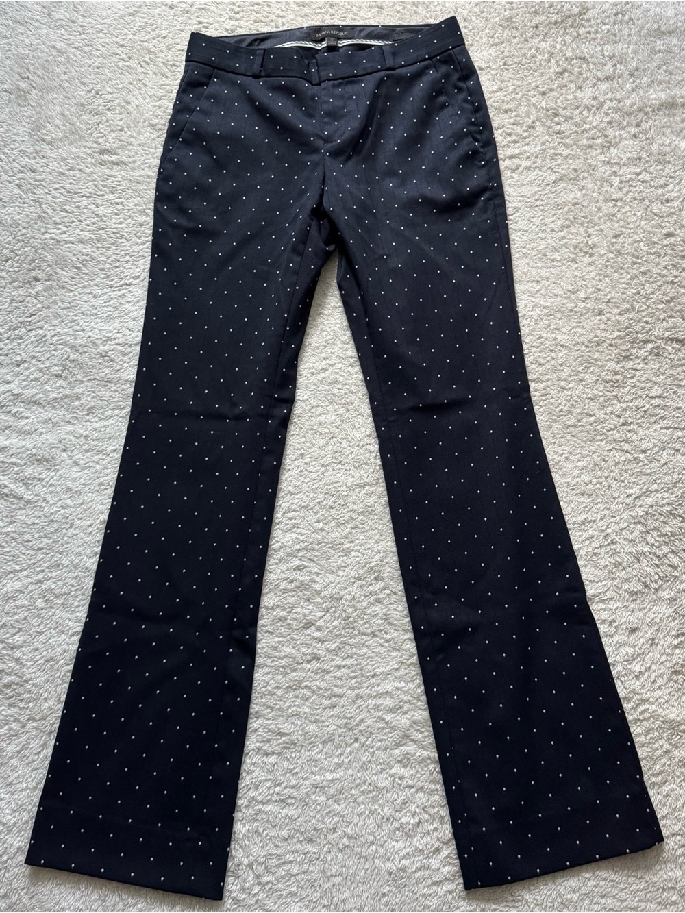 Banana Republic Black Straight-Leg Pants with White Dot Print